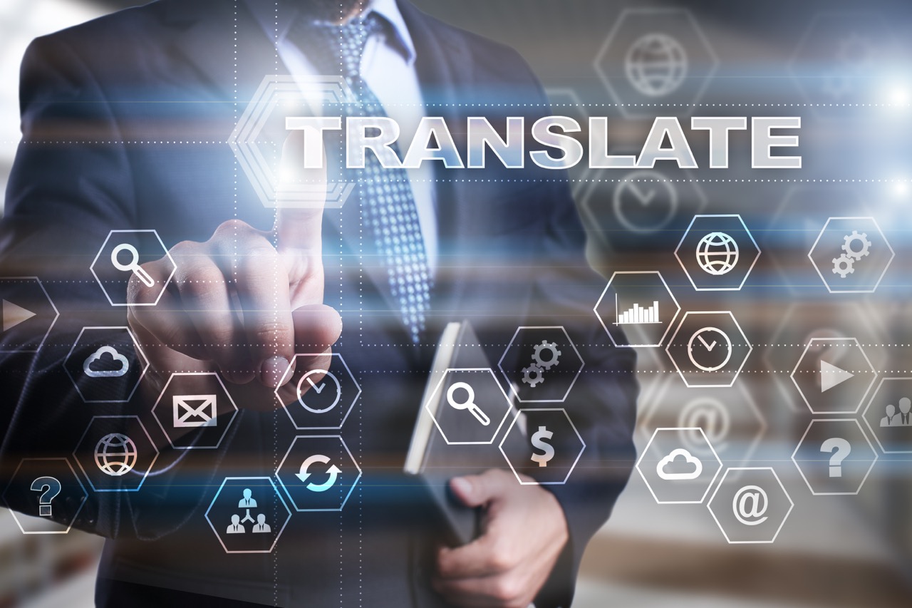 Businessman,Is,Pressing,On,The,Virtual,Screen,And,Selecting,"translate".